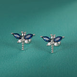 925 Silver Kids Dragonfly CZ Screw Stud Earrings For Girls DF2102