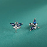 925 Silver Kids Dragonfly CZ Screw Stud Earrings For Girls DF2102
