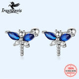 925 Silver Kids Dragonfly CZ Screw Stud Earrings For Girls DF2102