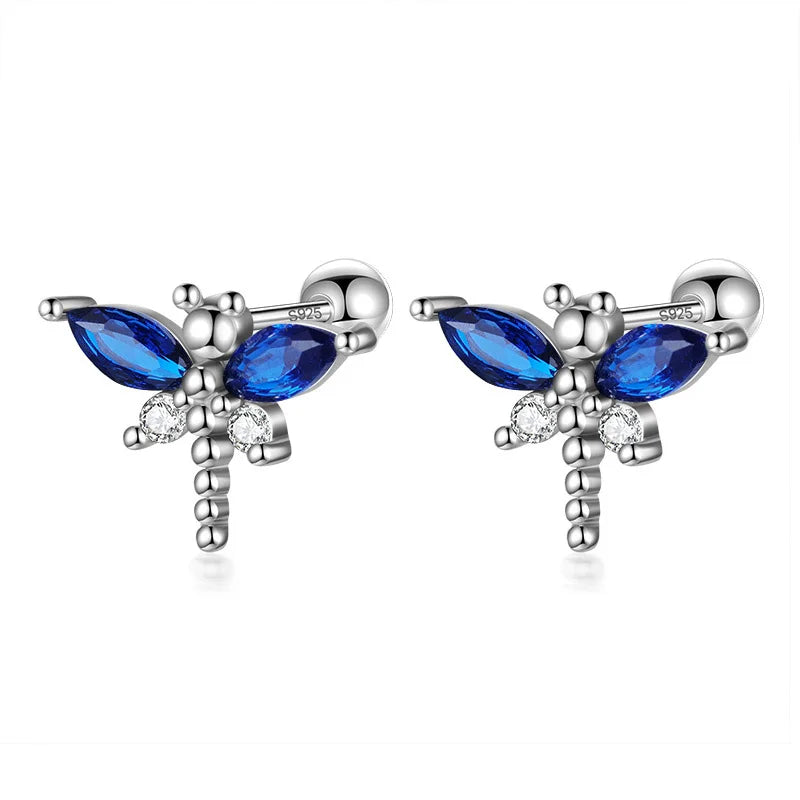 925 Silver Kids Dragonfly CZ Screw Stud Earrings For Girls DF2102