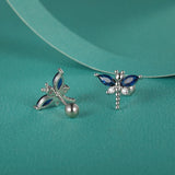 925 Silver Kids Dragonfly CZ Screw Stud Earrings For Girls DF2102