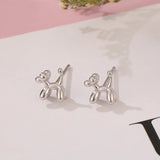 Real 925 Sterling Silver Balloon Dog Stud Earrings for Girls