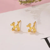 Real 925 Sterling Silver Balloon Dog Stud Earrings for Girls