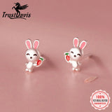 Real 925 Silver Kids Earring Frosted Rabbit Carrot Stud Earrings