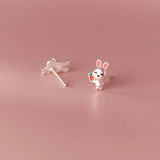 Real 925 Silver Kids Earring Frosted Rabbit Carrot Stud Earrings