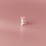 Real 925 Silver Kids Earring Frosted Rabbit Carrot Stud Earrings