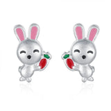 Real 925 Silver Kids Earring Frosted Rabbit Carrot Stud Earrings