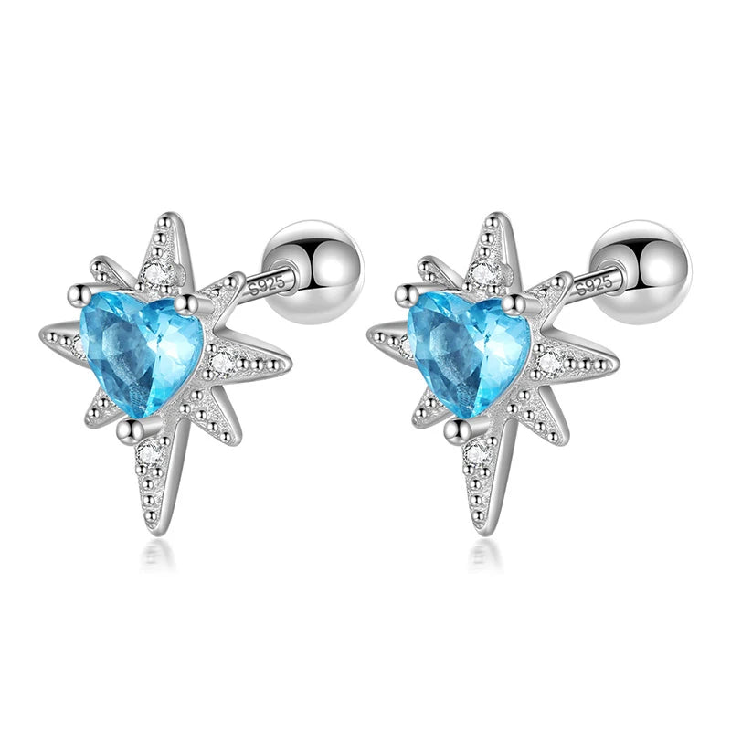 925 Silver Kids Earrings Star Heart CZ Studs For Daughter