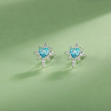 925 Silver Kids Earrings Star Heart CZ Studs For Daughter