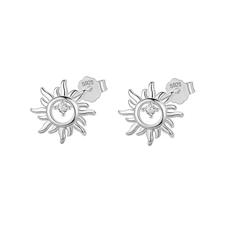 TrustDavis 925 Sterling Silver Sun Stud Earrings For Kids Birthday Gift