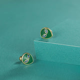 Real 925 Sterling Silver Kids Green Glaze Aliens CZ Stud Earrings