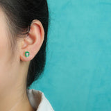 Real 925 Sterling Silver Kids Green Glaze Aliens CZ Stud Earrings