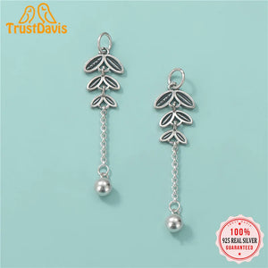 TrustDavis 925 Sterling Silver Leaves Tassel Chain Pendant DIY Necklace Ear
