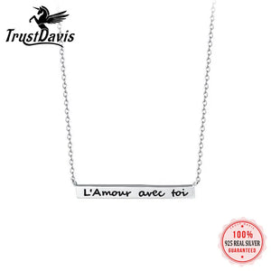 TrustDavis 925 Sterling Silver Letter French Love You Chain Necklace Women