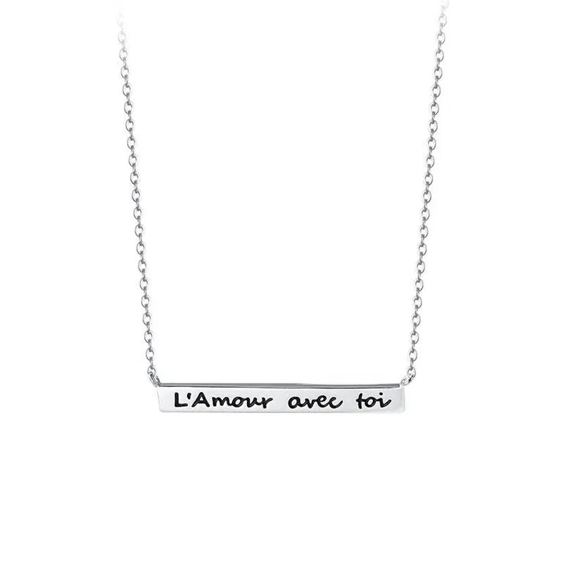 TrustDavis 925 Sterling Silver Letter French Love You Chain Necklace Women