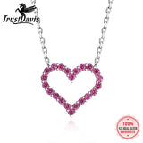 TrustDavis 925 Sterling Silver Romantic Heart Pink CZ Pendant Necklace