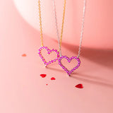 TrustDavis 925 Sterling Silver Romantic Heart Pink CZ Pendant Necklace
