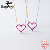 TrustDavis 925 Sterling Silver Romantic Heart Pink CZ Pendant Necklace