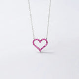 TrustDavis 925 Sterling Silver Romantic Heart Pink CZ Pendant Necklace