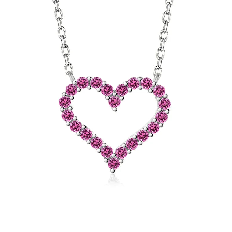 TrustDavis 925 Sterling Silver Romantic Heart Pink CZ Pendant Necklace