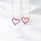TrustDavis 925 Sterling Silver Romantic Heart Pink CZ Pendant Necklace