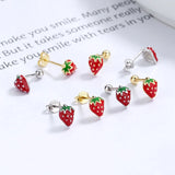 Real 925 Silver Strawberry Stud Earrings for Girls School Party