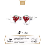 Real 925 Silver Strawberry Stud Earrings for Girls School Party