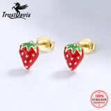 Real 925 Silver Strawberry Stud Earrings for Girls School Party