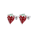 Real 925 Silver Strawberry Stud Earrings for Girls School Party
