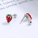 Real 925 Silver Strawberry Stud Earrings for Girls School Party