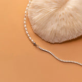 Davis 925 Sterling Silver Sweet Choker Natural Pearls CZ Necklace For Women