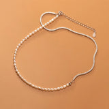 Davis 925 Sterling Silver Sweet Choker Natural Pearls CZ Necklace For Women