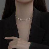 Davis 925 Sterling Silver Sweet Choker Natural Pearls CZ Necklace For Women