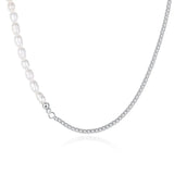 Davis 925 Sterling Silver Sweet Choker Natural Pearls CZ Necklace For Women