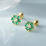 Davis 925 Silver Mini Flower Screw Stud Earrings CZ S925 Jewelry