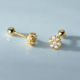 Davis 925 Silver Mini Flower Screw Stud Earrings CZ S925 Jewelry