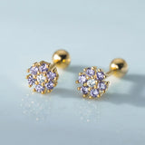 Davis 925 Silver Mini Flower Screw Stud Earrings CZ S925 Jewelry
