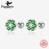 Davis 925 Silver Mini Flower Screw Stud Earrings CZ S925 Jewelry