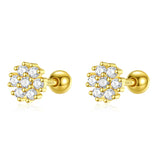 Davis 925 Silver Mini Flower Screw Stud Earrings CZ S925 Jewelry