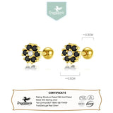 Davis 925 Silver Mini Flower Screw Stud Earrings CZ S925 Jewelry