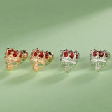 925 Silver Red Zircon Crown Skull Earrings for Girls