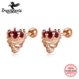 925 Silver Red Zircon Crown Skull Earrings for Girls