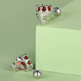 925 Silver Red Zircon Crown Skull Earrings for Girls