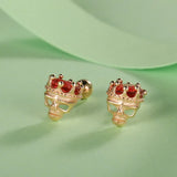 925 Silver Red Zircon Crown Skull Earrings for Girls