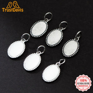 925 Sterling Silver Matte Oval Geometric Pendant DIY Necklace Accessories