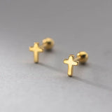 925 Sterling Silver Mini Cross Bead Stud Earrings for Girls Birthday Gift