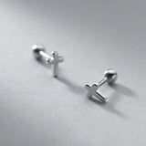 925 Sterling Silver Mini Cross Bead Stud Earrings for Girls Birthday Gift