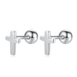925 Sterling Silver Mini Cross Bead Stud Earrings for Girls Birthday Gift