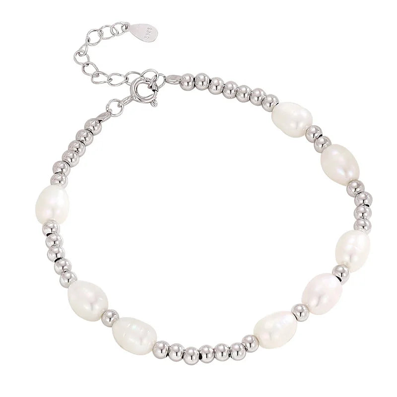 TrustDavis 925 Sterling Silver Pearl Bracelet for Women