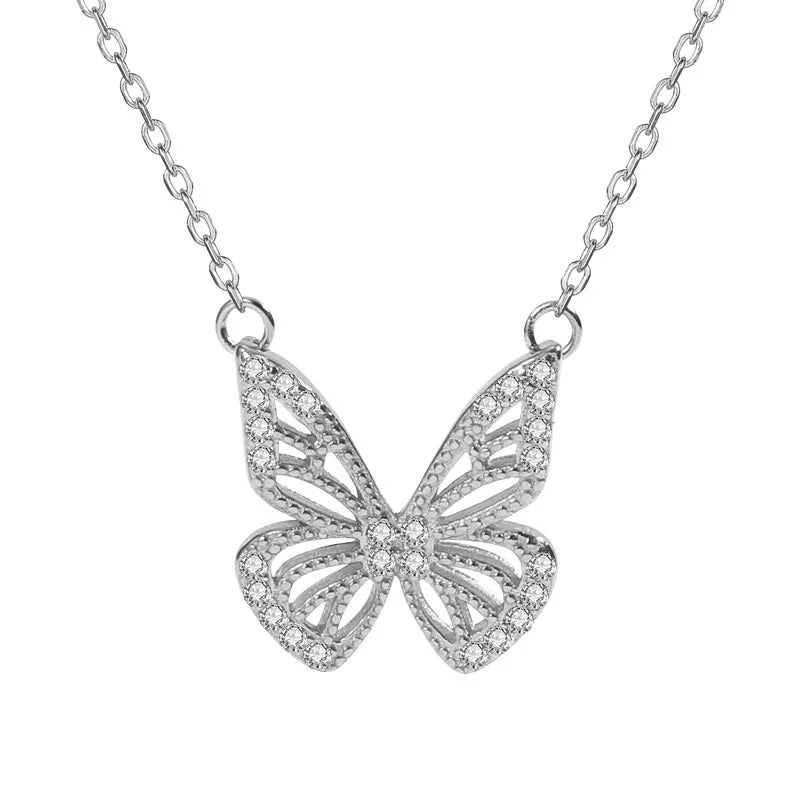 TrustDavis Butterfly CZ Short Necklace 925 Silver S925 Jewelry